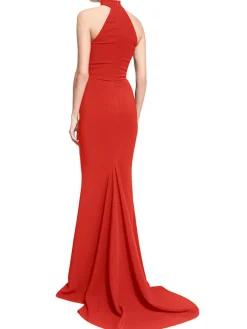 Sale Retro Stage Retro 1930s Solid Halter Mermaid Dress