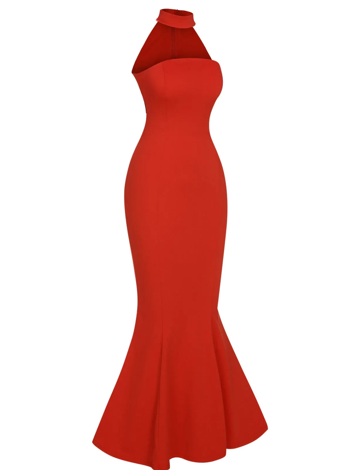 Sale Retro Stage Retro 1930s Solid Halter Mermaid Dress