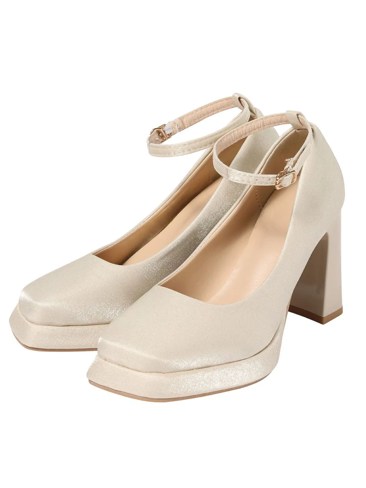 Online Retro Stage Retro Satin Block Heel Mary Jane Shoes