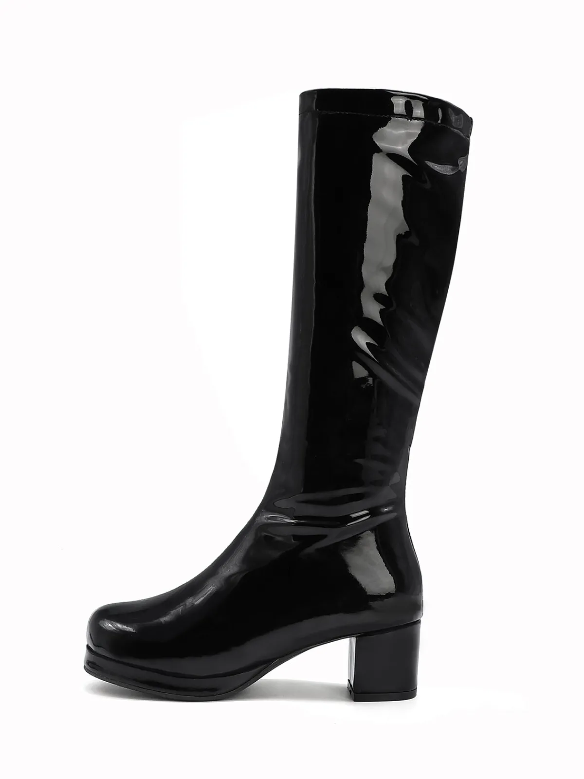 New Retro Stage Retro Shiny Patent Leather Thigh-High Boots