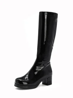 New Retro Stage Retro Shiny Patent Leather Thigh-High Boots