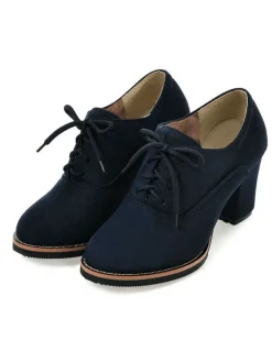 New Retro Stage Retro Solid Lace-up Thick Heel Shoes