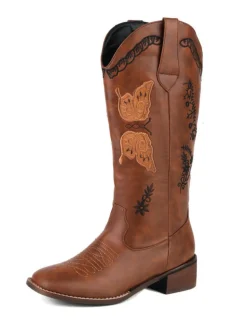 Clearance Retro Stage Retro Solid Leather Long Heel Boots