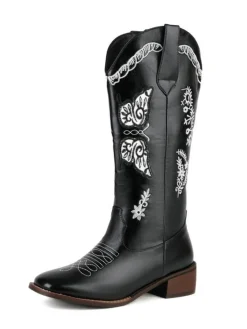 Clearance Retro Stage Retro Solid Leather Long Heel Boots