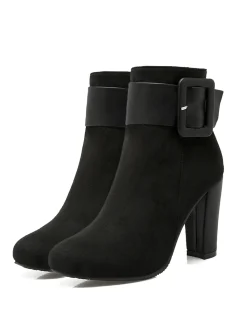 Discount Retro Stage Retro Solid Thick Heel Short Boots