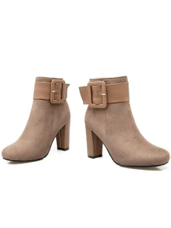 Discount Retro Stage Retro Solid Thick Heel Short Boots