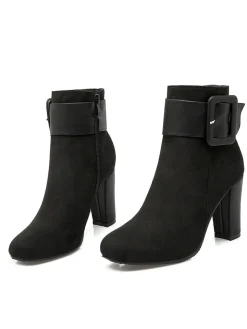 Discount Retro Stage Retro Solid Thick Heel Short Boots