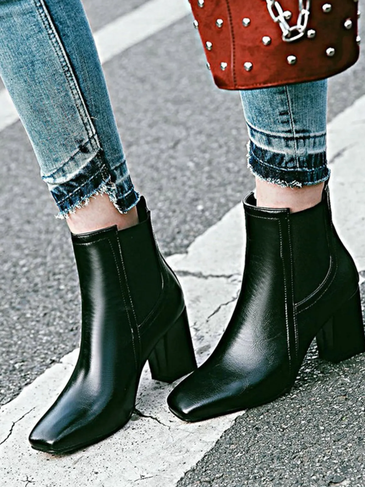 Best Retro Stage Retro Solid Thick Heel Short Boots