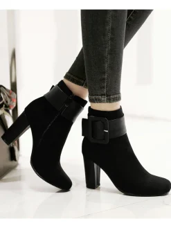 New Retro Stage Retro Solid Thick Heel Short Boots