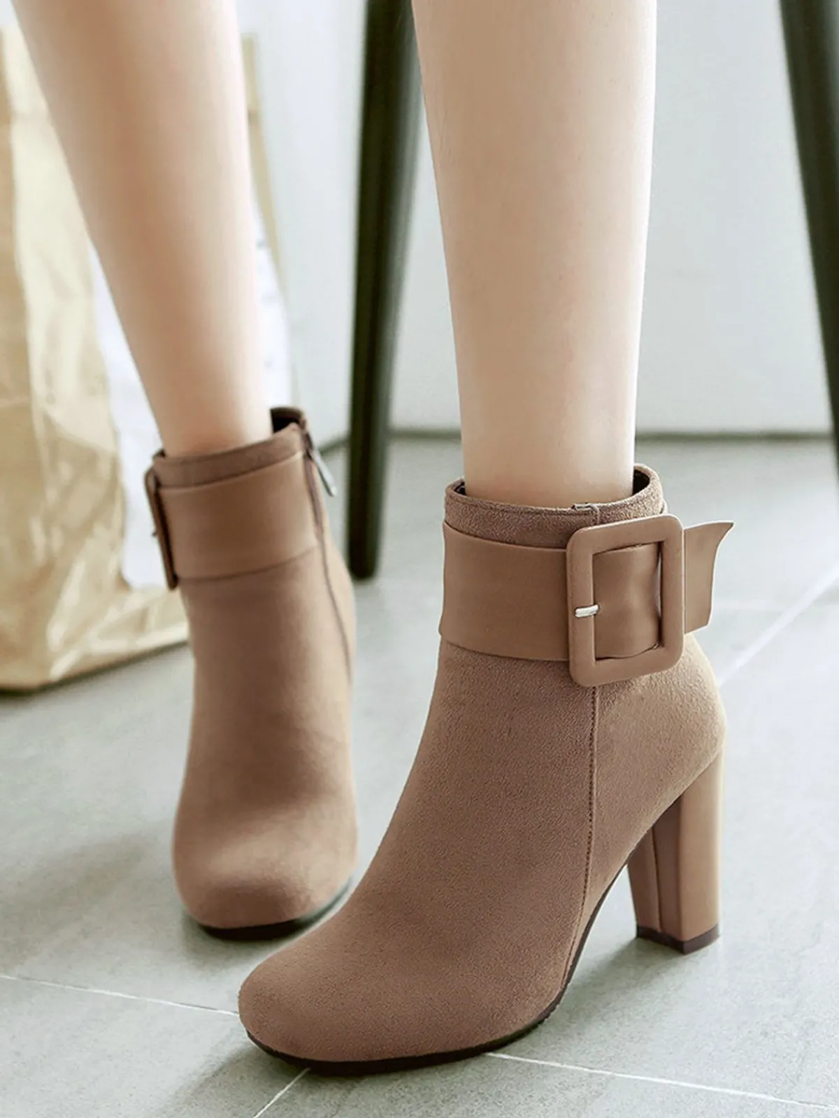 New Retro Stage Retro Solid Thick Heel Short Boots