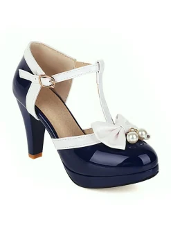 Hot Retro Stage Retro T-Strap Bow High Heel Shoes
