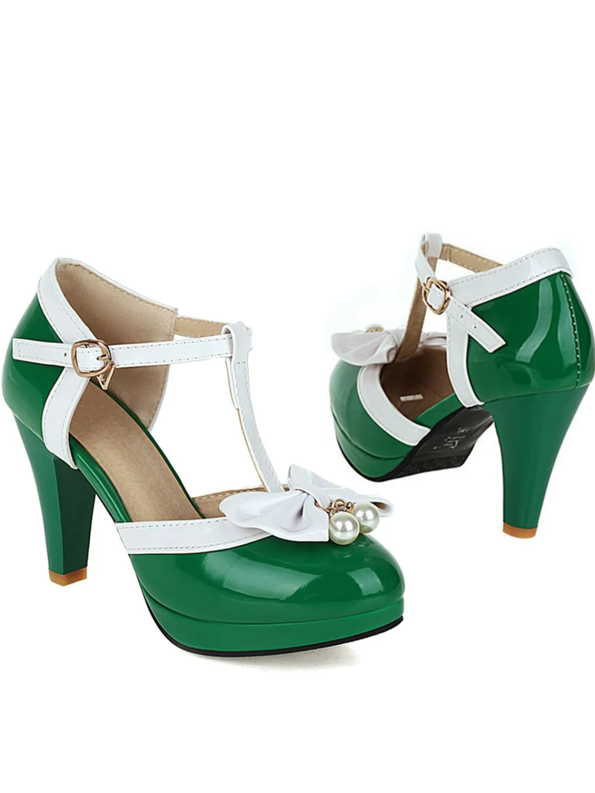 Hot Retro Stage Retro T-Strap Bow High Heel Shoes