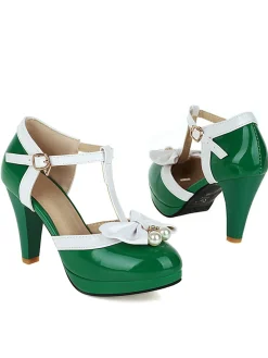 Best Retro Stage Retro T-Strap Bow High Heel Shoes