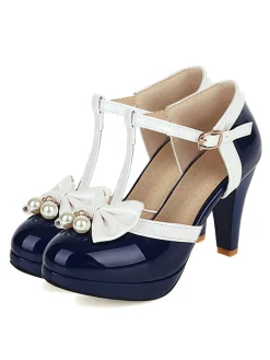 Best Retro Stage Retro T-Strap Bow High Heel Shoes