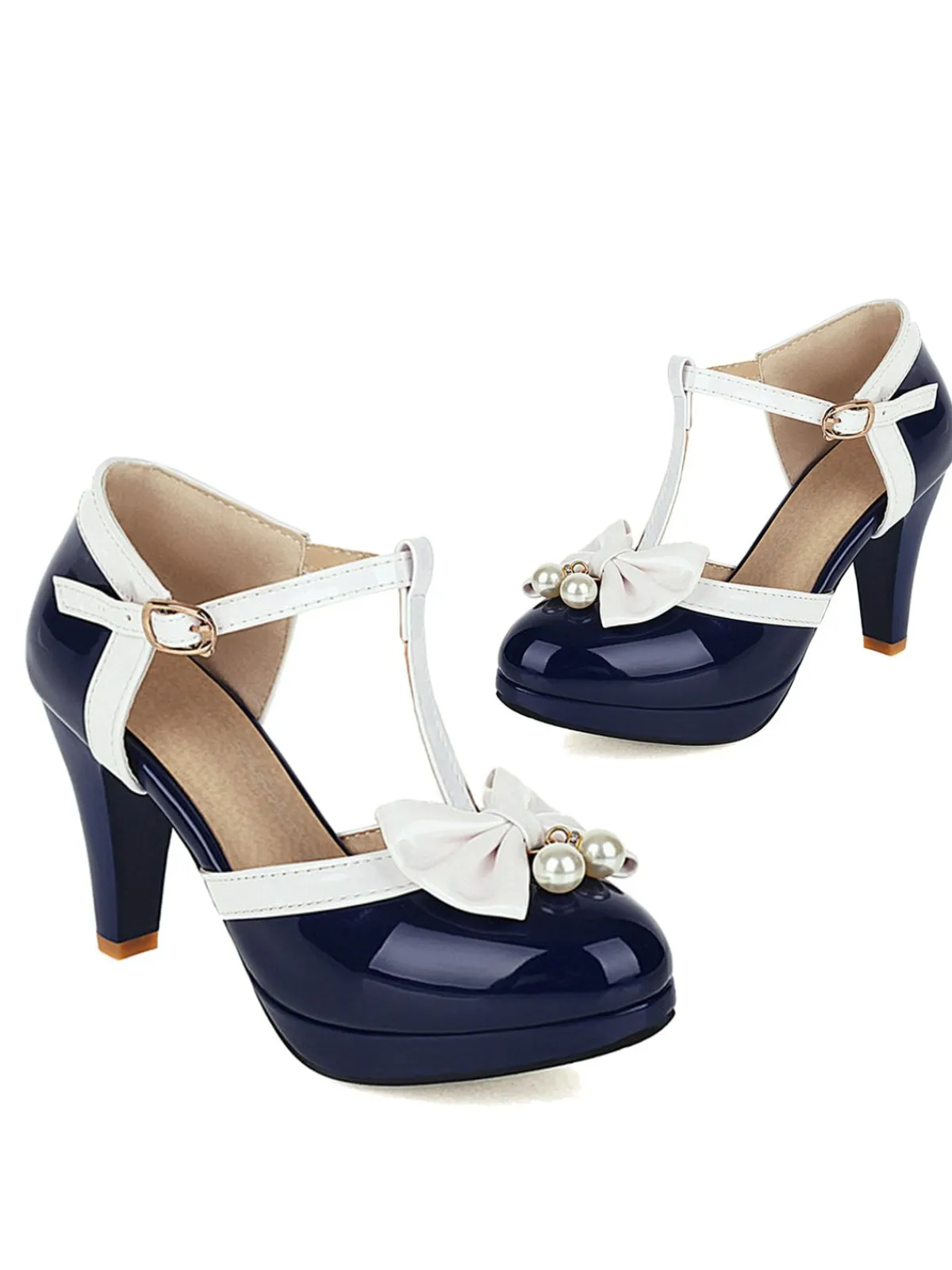 Best Retro Stage Retro T-Strap Bow High Heel Shoes