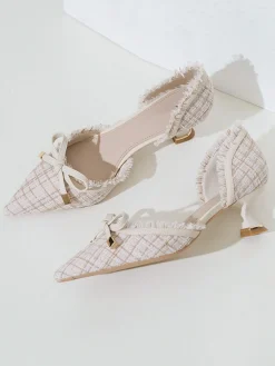 Hot Retro Stage Retro Tweed Bow Kitten Pointed Heels