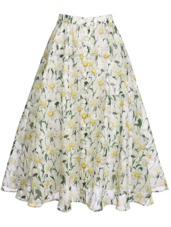 Online Retro Stage Retro Floral Button Swing Cover-up White