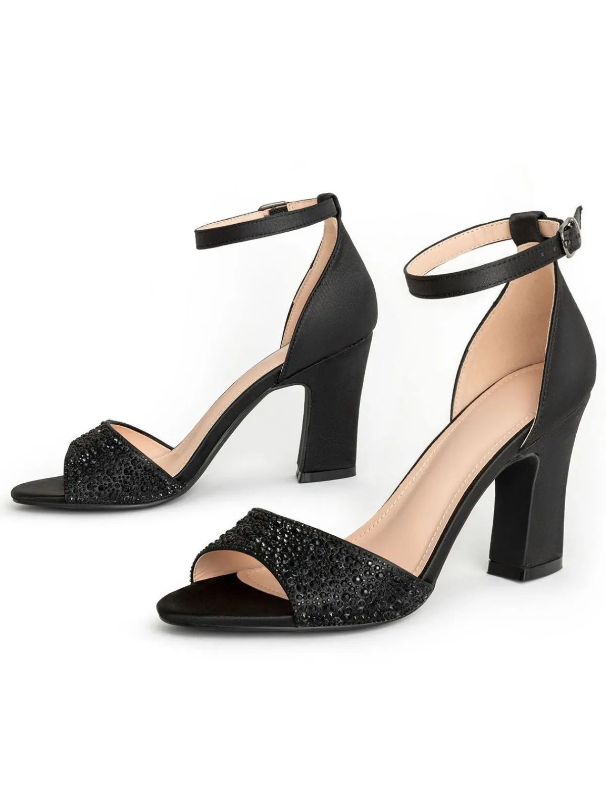 New Retro Stage Rhinestone Solid Ankle Strap High Heel Sandals