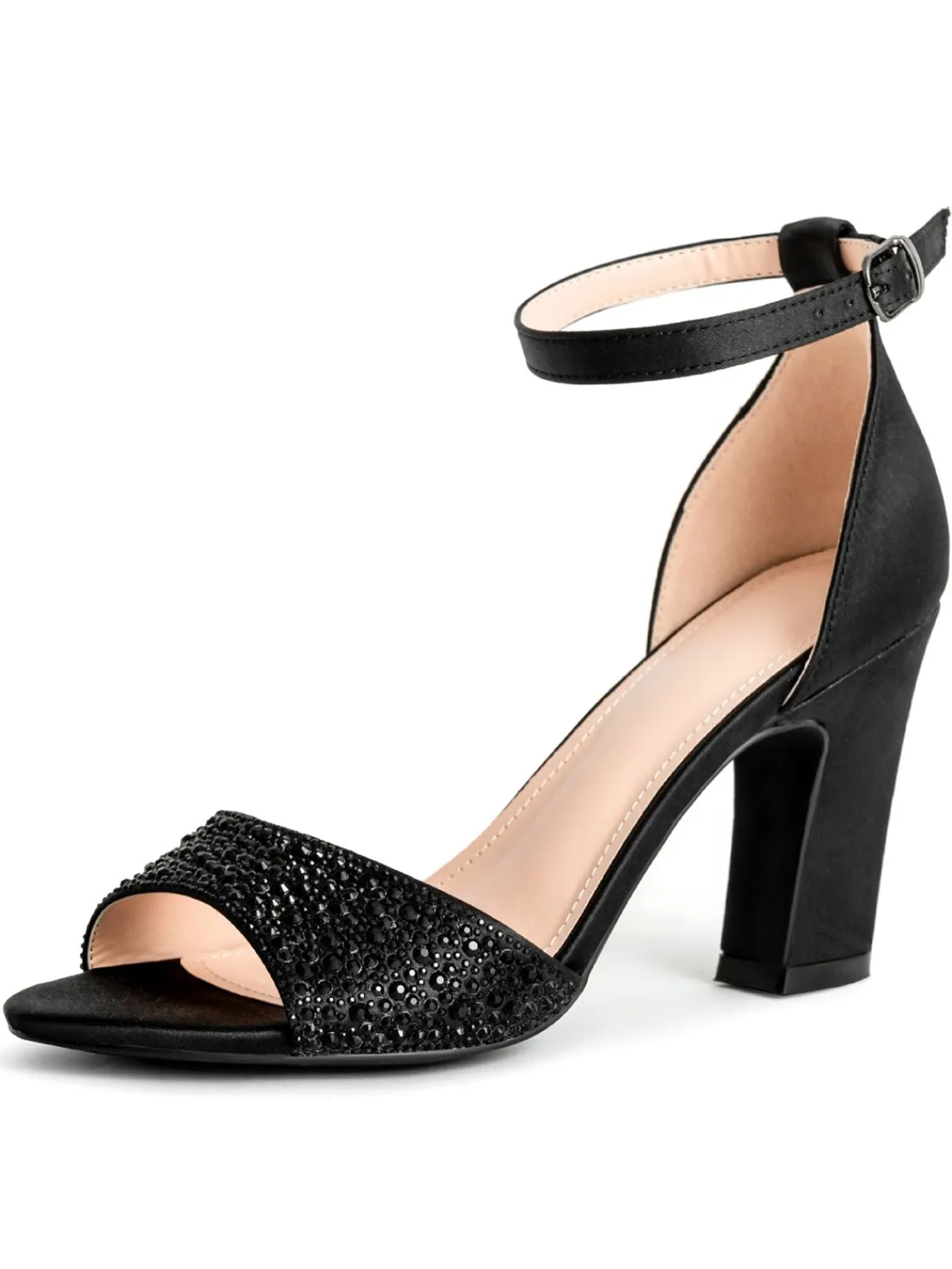 New Retro Stage Rhinestone Solid Ankle Strap High Heel Sandals