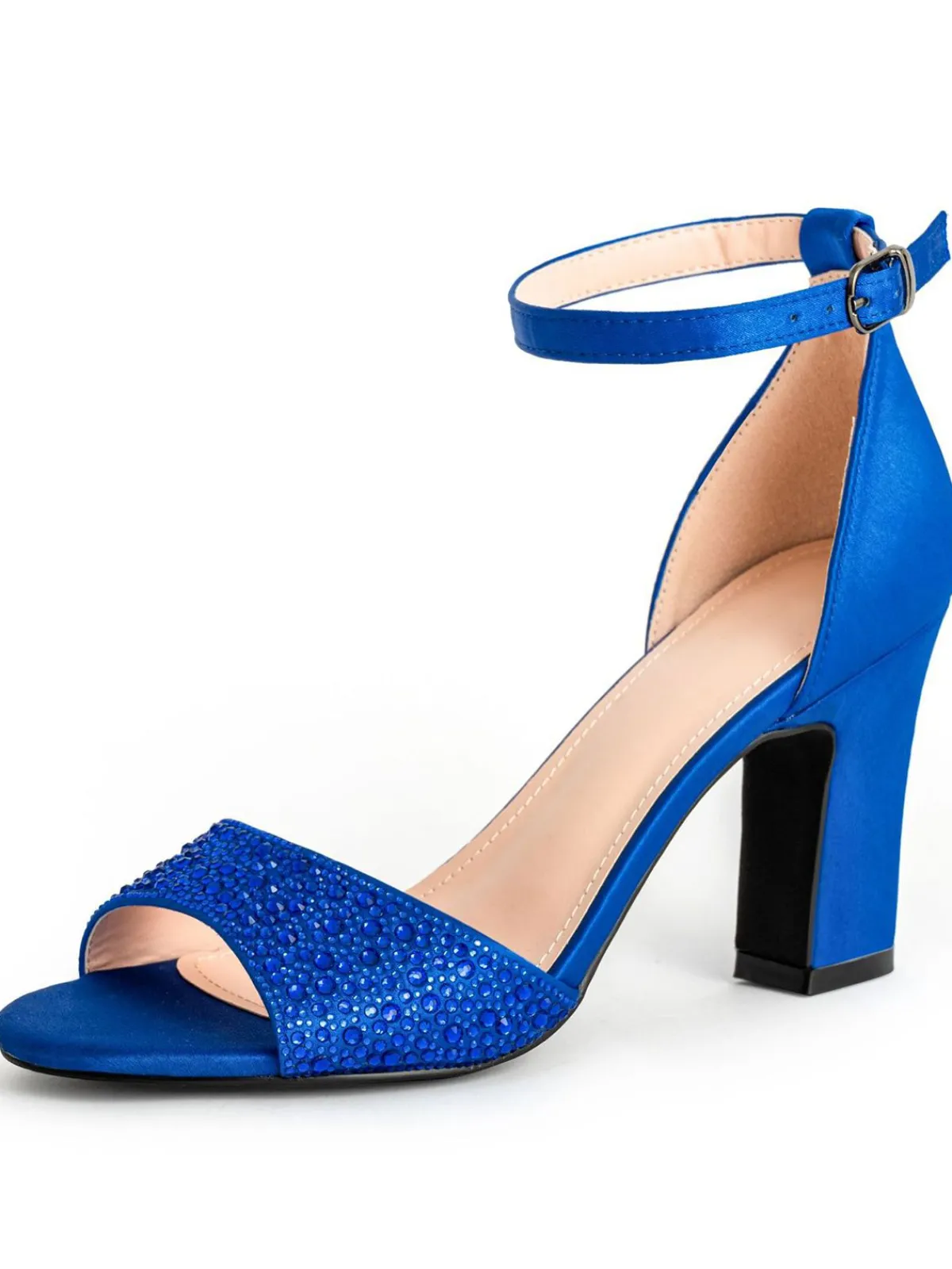 New Retro Stage Rhinestone Solid Ankle Strap High Heel Sandals