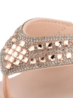 Outlet Retro Stage Rhinestone Wedge Flip Flop Slippers Pale Pink