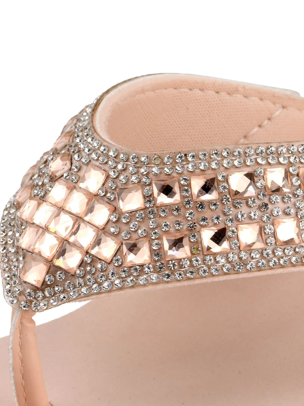 Outlet Retro Stage Rhinestone Wedge Flip Flop Slippers Pale Pink