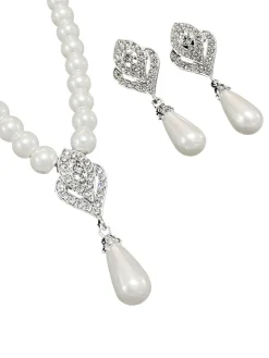 Sale Retro Stage Rhinestoned Imitation Pearl Necklace & Earrings Set