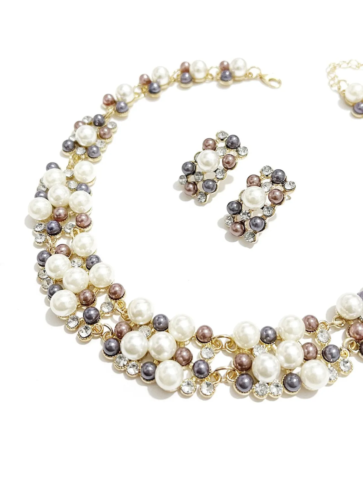 Fashion Retro Stage Rhinestoned Imitation Pearl Necklace & Earrings Set