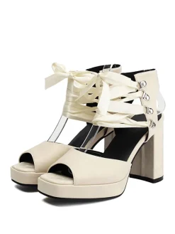 New Retro Stage Ribbon Bow Lace-Up Chunky Heel Sandals