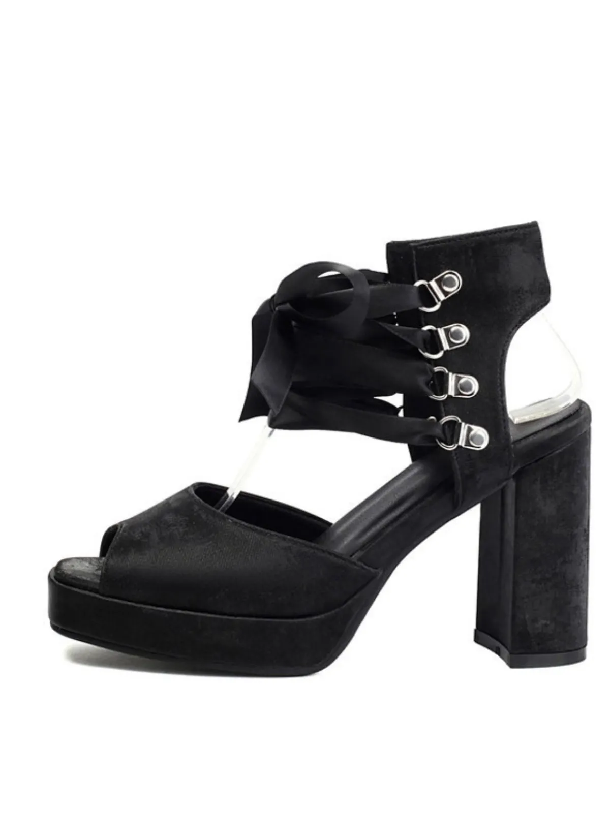 New Retro Stage Ribbon Bow Lace-Up Chunky Heel Sandals