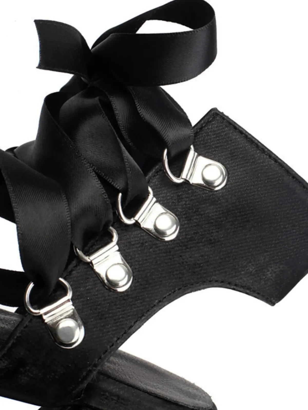 New Retro Stage Ribbon Bow Lace-Up Chunky Heel Sandals