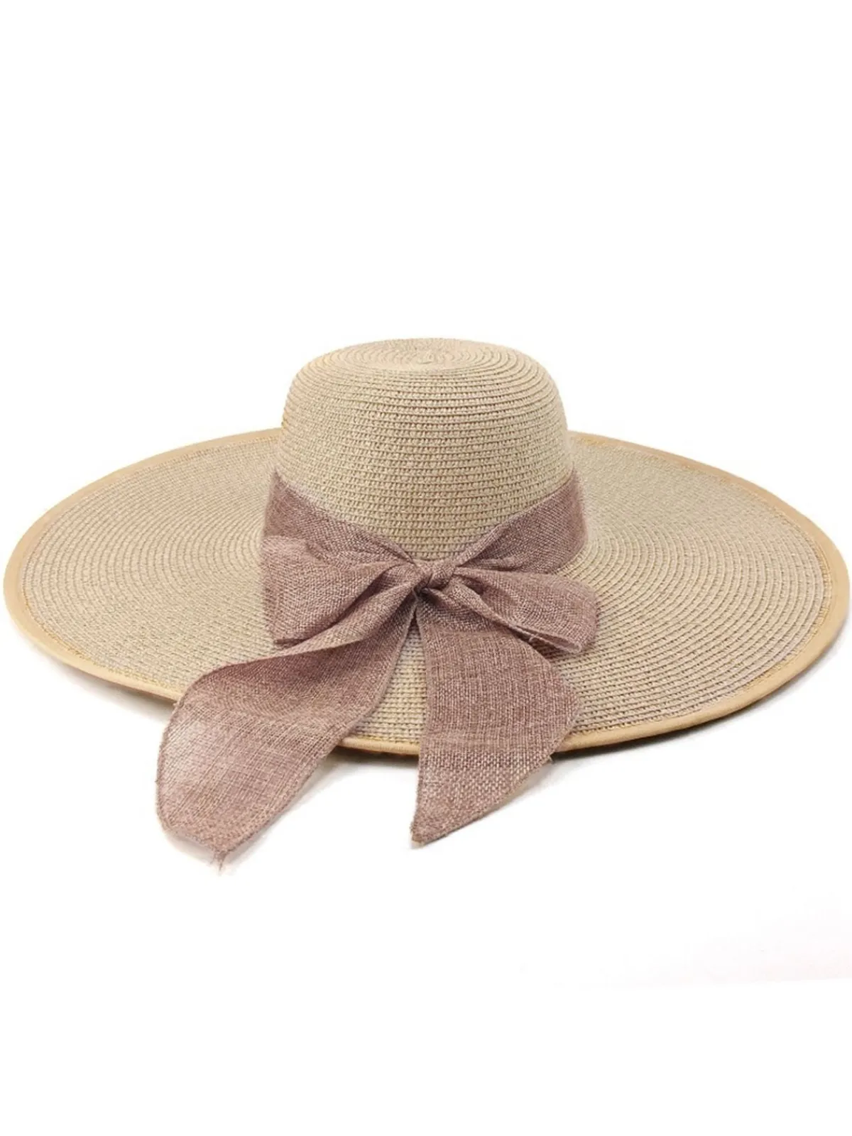 Sale Retro Stage Ribbon Wide Brim Raffia Sun Hat