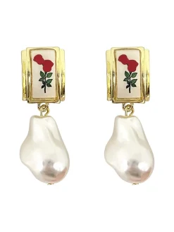 Clearance Retro Stage Rose Baroque Pearl Pendant Earrings