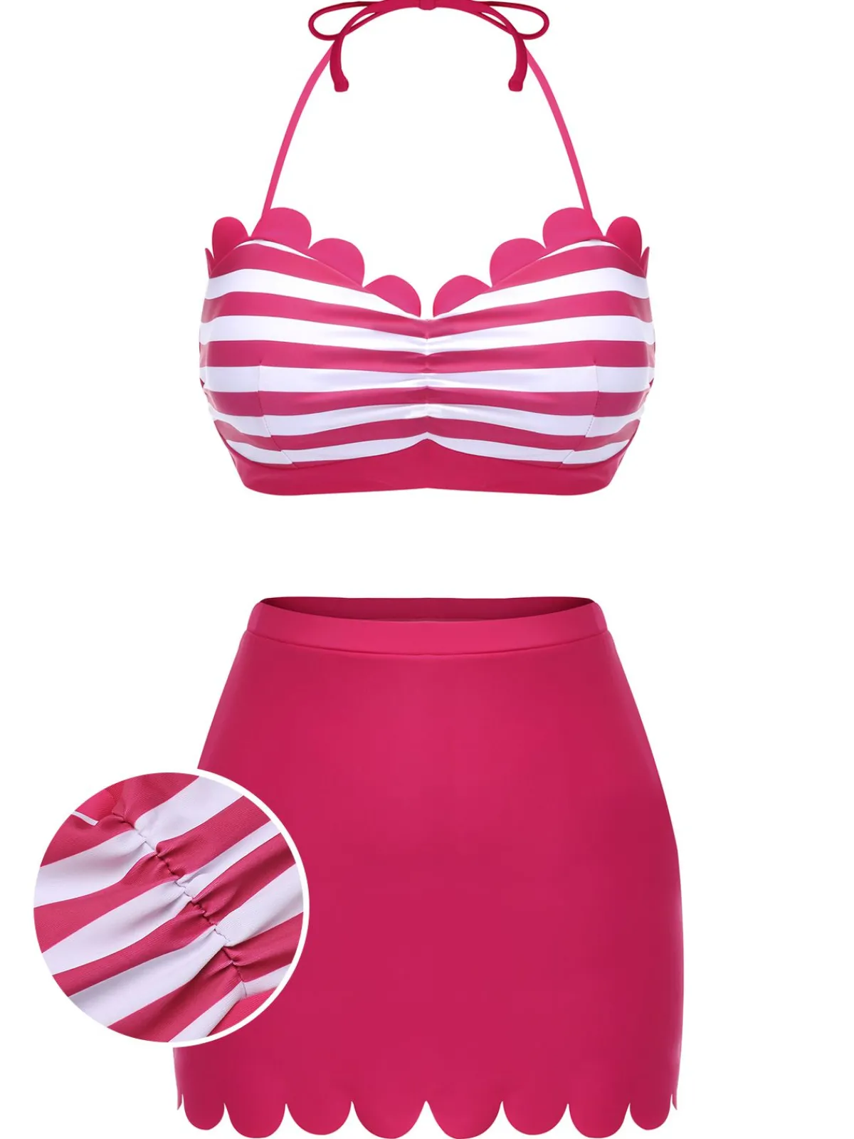 New Retro Stage 1960s Stripes Halter Bikini Set Rose Pink