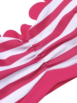 New Retro Stage 1960s Stripes Halter Bikini Set Rose Pink