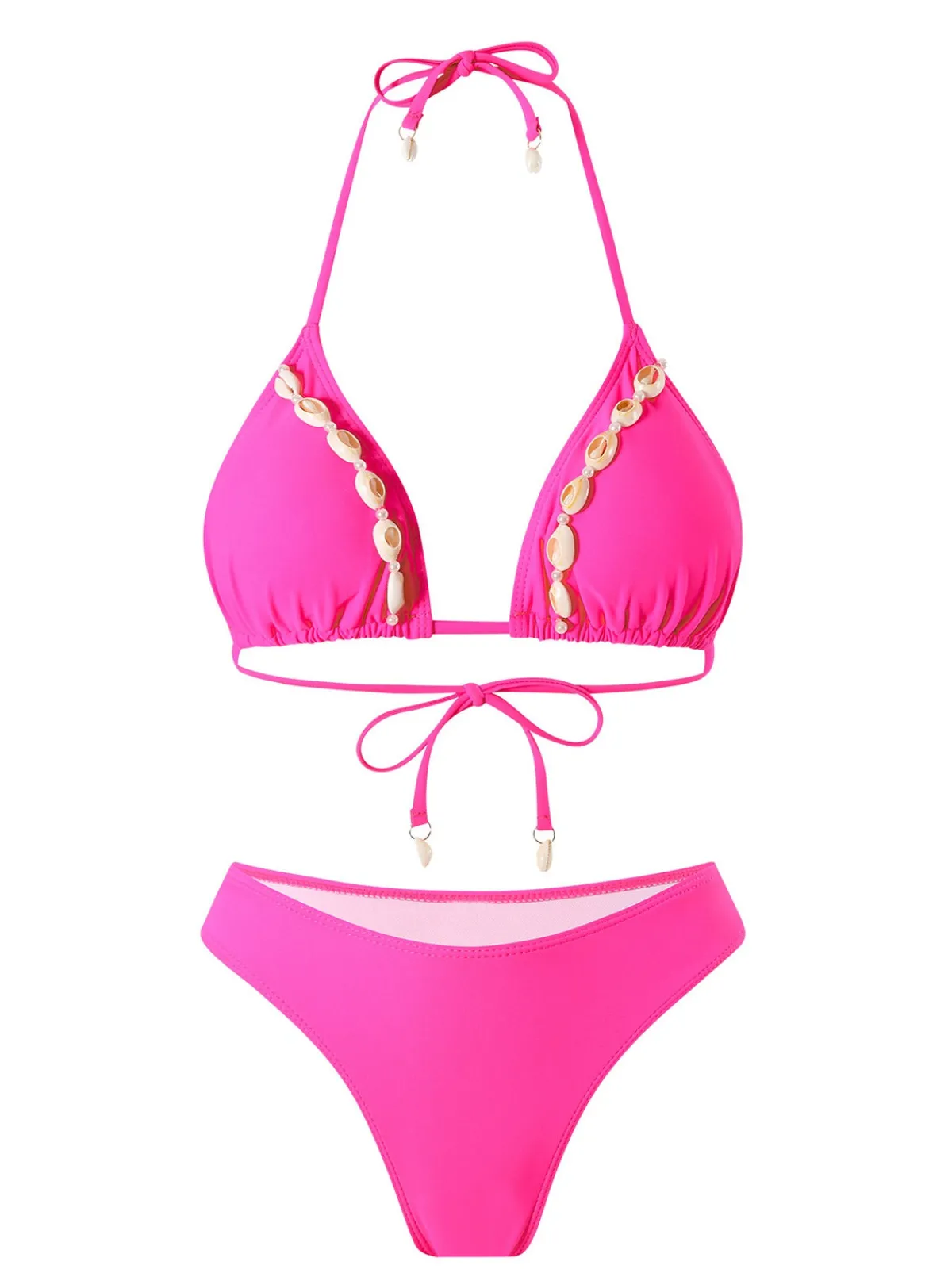 Best Retro Stage 1940s Boho Seashell Halter Bikini Set Rose Red