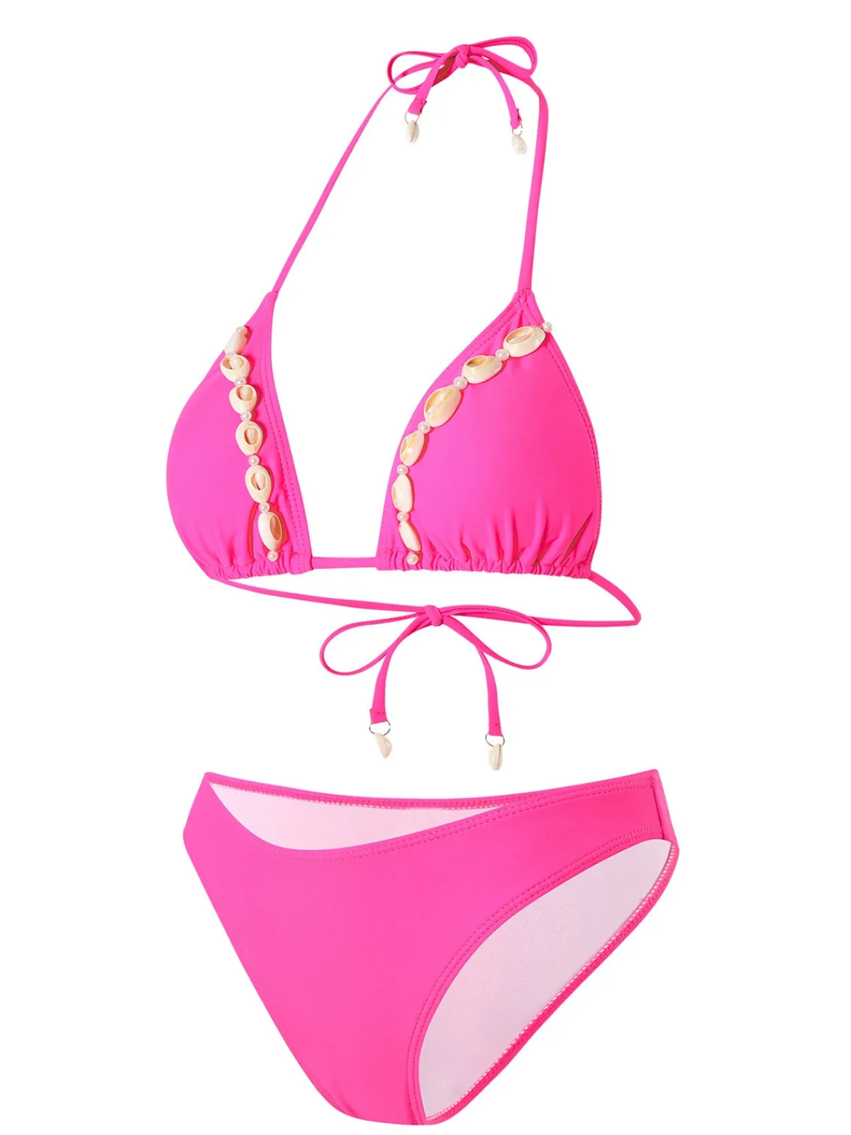 Best Retro Stage 1940s Boho Seashell Halter Bikini Set Rose Red