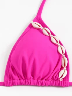 Best Retro Stage 1940s Boho Seashell Halter Bikini Set Rose Red