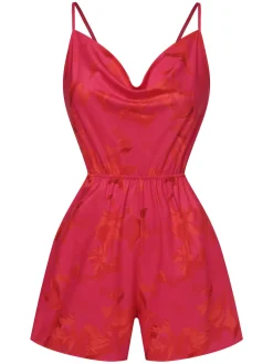 Clearance Retro Stage 1950s Floral Backless Romper Rose Red