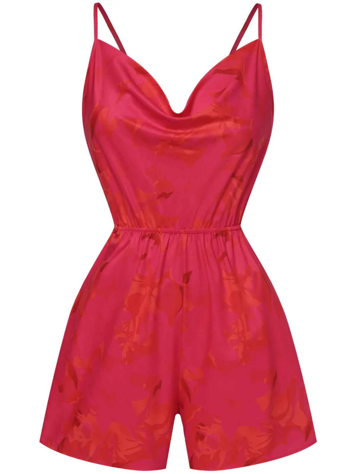 Clearance Retro Stage 1950s Floral Backless Romper Rose Red