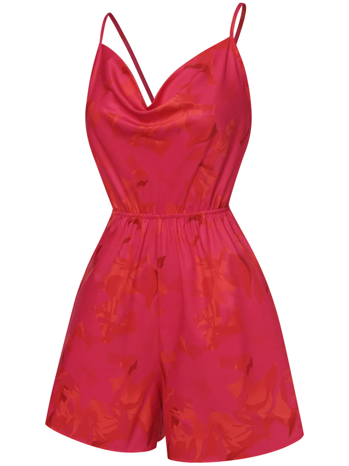 Clearance Retro Stage 1950s Floral Backless Romper Rose Red
