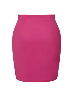 Hot Retro Stage 1970s Heart Button Pocketed Solid Skirt Rose Red