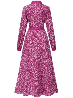 Best Retro Stage 1930s Lapel Polka Dots Maxi Dress Rose Red