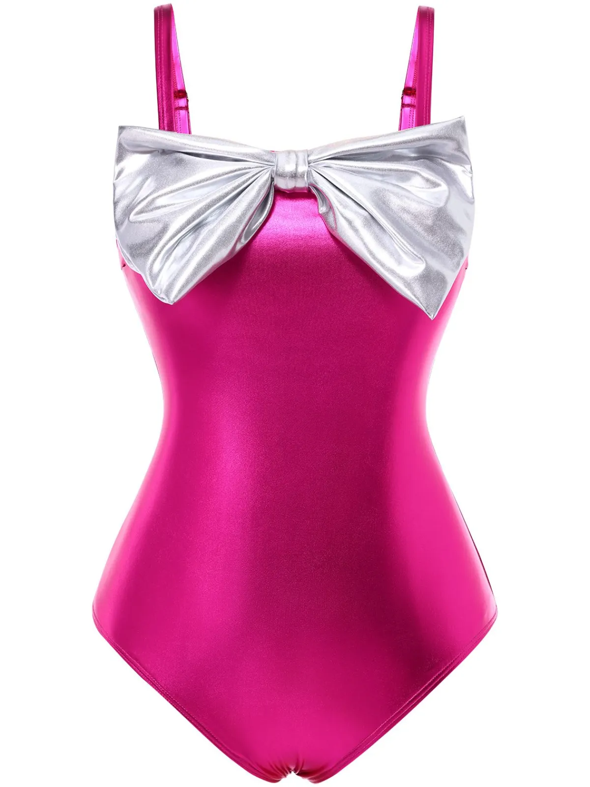 Clearance Retro Stage 1970s Metallic 3D Bow Swimsuit Rose Red