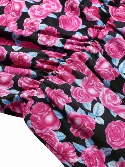 Hot Retro Stage 1940s Slit Roses V-Neck Dress Rose Red
