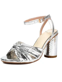 Hot Retro Stage Rose Red Snakeskin Print Round Toe Heels