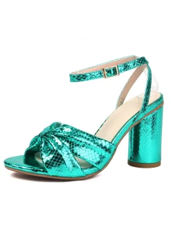 Hot Retro Stage Rose Red Snakeskin Print Round Toe Heels