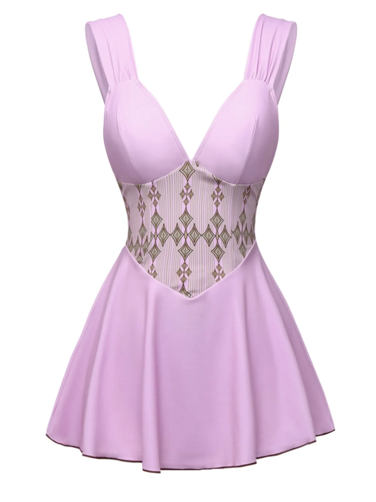 Sale Retro Stage 1940s Wide-Straps Geometric Swimdress Rose Viole