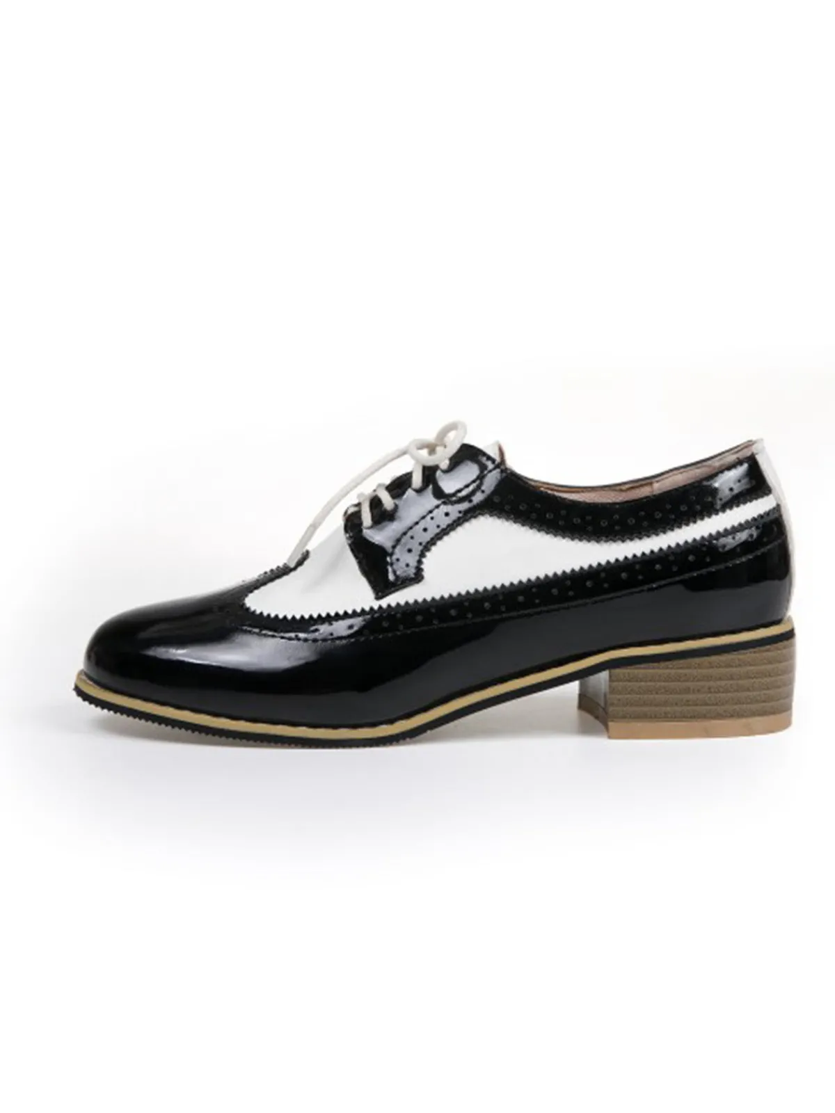 Sale Retro Stage Round Toe Paneled Brogue PU Leather Shoes