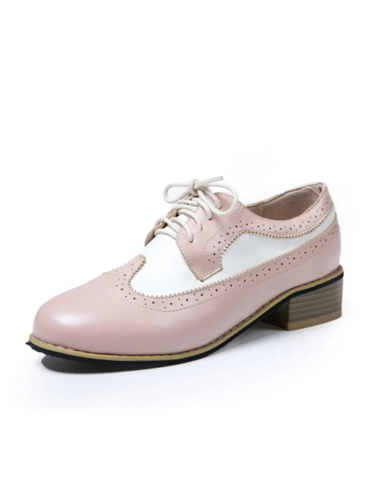 Sale Retro Stage Round Toe Paneled Brogue PU Leather Shoes